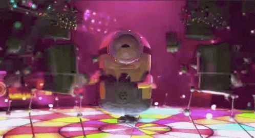 Minion Dancing On Disco Floor In Pink Room GIF