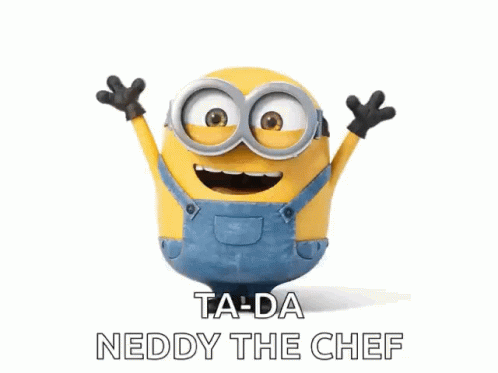 A Minion Says Ta-Da Neddy The Chef In White Letters GIF