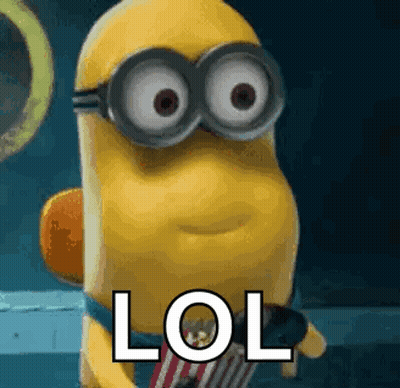A Minion Wearing Glasses And Holding A Bag Of Popcorn Is Holding A Lol Sign . GIF