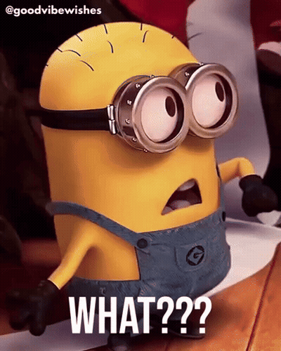 A Minion Wearing Goggles And Overalls Is Asking What GIF