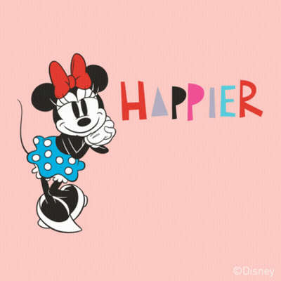 A Minnie Mouse Illustration With The Words Happier With You GIF
