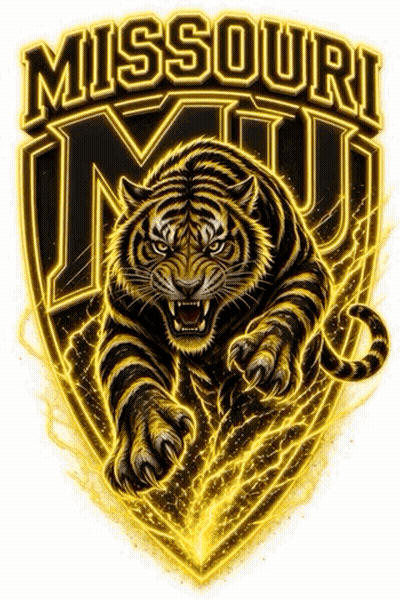 A Missouri Logo With A Tiger And The Word Missouri GIF