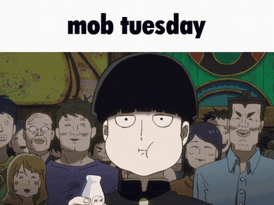 A Mob Tuesday Poster With A Cartoon Character Holding A Bottle Of Milk GIF