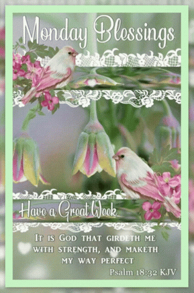 A Monday Blessings Card With Two Birds On A Branch GIF