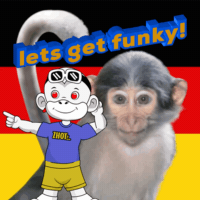 A Monkey And A Boy With The Words Lets Get Funky GIF