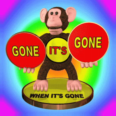 A Monkey Holding A Button That Says Gone On It GIF