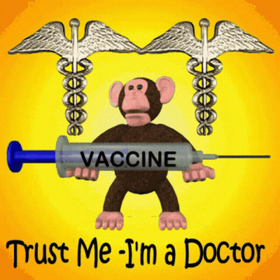 A Monkey Holding A Syringe That Says Vaccine On It GIF