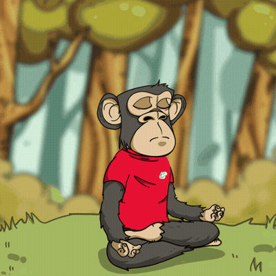 A Monkey In A Red Shirt Sits In A Lotus Position In The Grass GIF