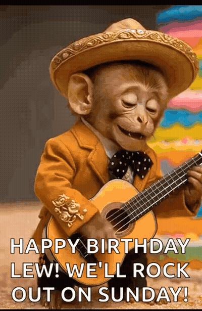 A Monkey In A Sombrero Is Playing A Guitar And Singing . GIF