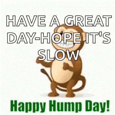 A Monkey Is Dancing With The Words Have A Great Day Hope It 'S Slow Happy Hump Day . GIF