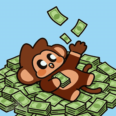 A Monkey Is Laying On A Pile Of Money And Throwing Money In The Air GIF