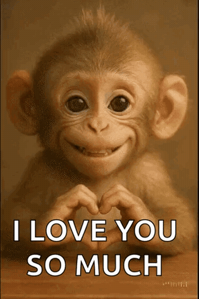 A Monkey Is Making A Heart Shape With Its Hands And Says I Love You So Much GIF
