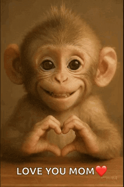 A Monkey Is Making A Heart Shape With Its Hands And Says Love You Mom GIF