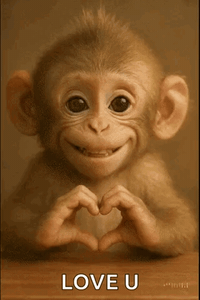 A Monkey Is Making A Heart Shape With Its Hands And Smiling . GIF