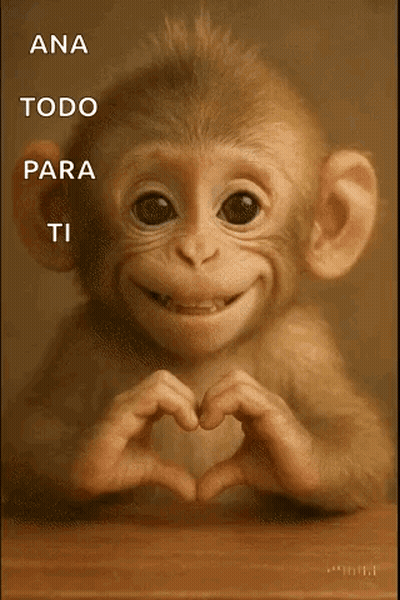 A Monkey Is Smiling And Making A Heart Shape With His Hands GIF