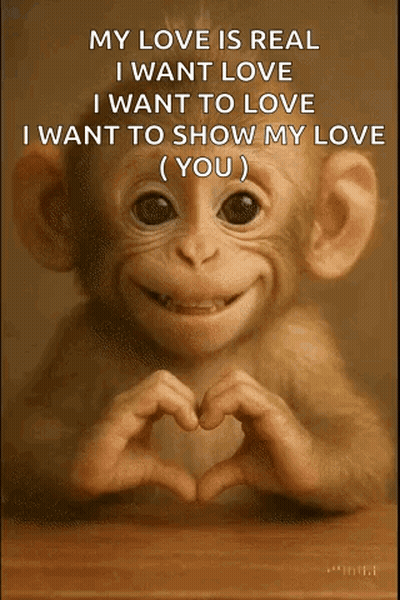 A Monkey Is Smiling And Making A Heart Shape With Its Hands . GIF