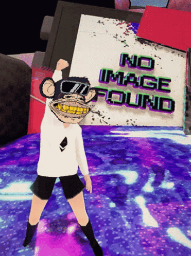 A Monkey Is Standing In Front Of A Sign That Says " No Image Found " GIF