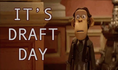 A Monkey Is Standing In Front Of The Words It 'S Draft Day GIF