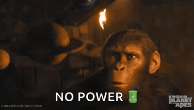 A Monkey Is Standing Next To A Man Holding A Can Of Soda And Says `` No Power '' . GIF