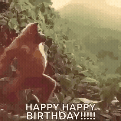 A Monkey Is Standing On A Rock And Says `` Happy Happy Birthday !!! '' GIF