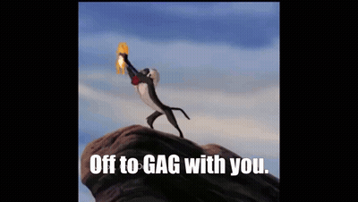 A Monkey Is Standing On Top Of A Rock With The Words Off To Gag With You Written Below It . GIF