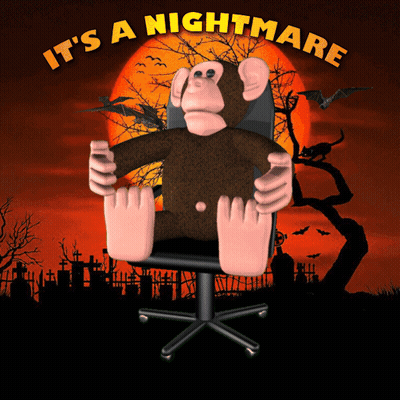 A Monkey Sitting In A Chair With The Words It 'S A Nightmare GIF