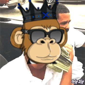 A Monkey Wearing A Crown And Sunglasses Holds A Pile Of Money GIF