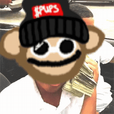 A Monkey Wearing A Hat That Says Pups On It GIF