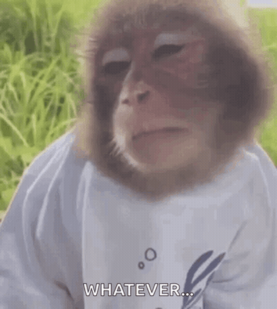 A Monkey Wearing A White Shirt And A Hat Is Making A Funny Face And Saying Whatever . GIF
