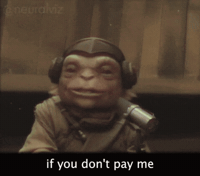 A Monkey Wearing Headphones Stands In Front Of A Microphone With The Words " The Life From Your Body " Below Him GIF