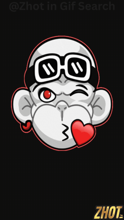 A Monkey Wearing Sunglasses Is Blowing A Kiss With A Red Heart In Its Mouth GIF