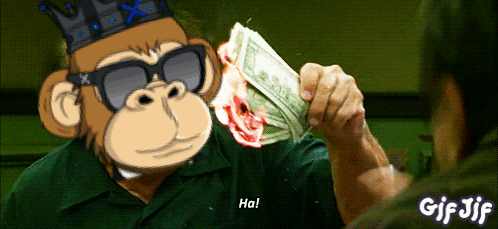 A Monkey With A Crown On His Head Is Holding A Pile Of Money And Saying Ha GIF