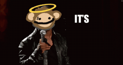 A Monkey With A Halo On His Head Is Holding A Microphone With The Words It 'S About To Go Down Below Him GIF