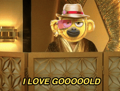 A Monkey With A Hat And A Flower On His Face Says " I Love Goooooold " GIF