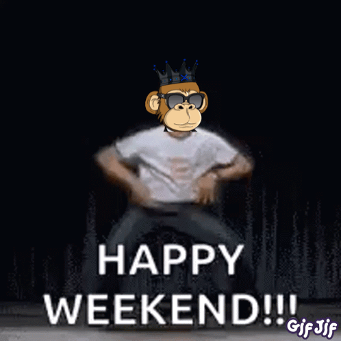 A Monkey With Sunglasses And A Crown On His Head Says Happy Weekend GIF