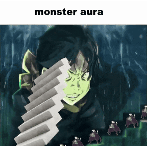 A Monster Aura Meme With A Man Holding A Stack Of Blocks GIF