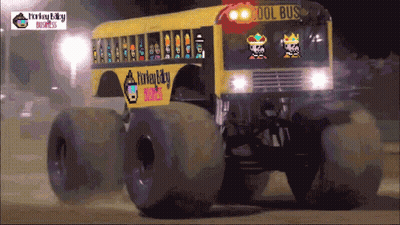 A Monster Bus That Says Cool Bus On The Front Of It GIF