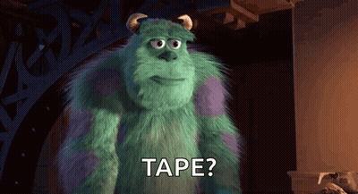 A Monster From The Movie Monsters Inc Is Asking " Tape " GIF