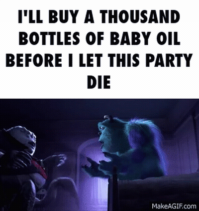 A Monster From The Movie Monsters Inc Is Talking To A Baby In A Bed . GIF