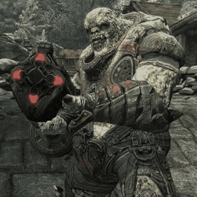 A Monster In A Video Game Is Holding A Gun In His Hands . GIF