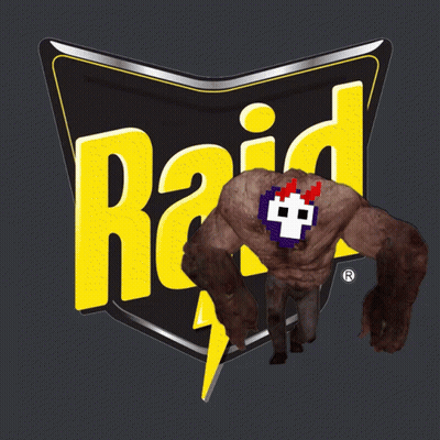 A Monster Is Standing In Front Of A Sign That Says Raid GIF