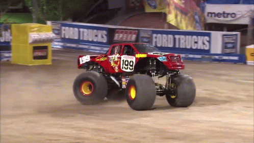 A Monster Truck With The Number 199 On The Back GIF