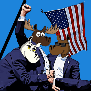 A Moose And A Horse Holding An American Flag In A Cartoon GIF