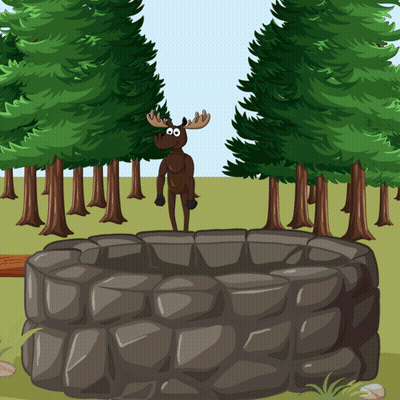 A Moose Is Standing On Top Of A Stone Well GIF