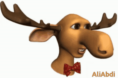 A Moose Wearing A Red Bow Tie With The Name Aliabdi Written Below It GIF