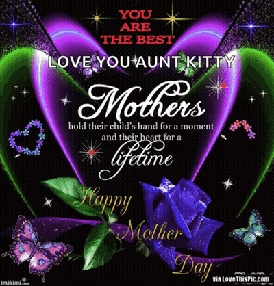 A Mother 'S Day Greeting Card With Purple Hearts And Butterflies GIF