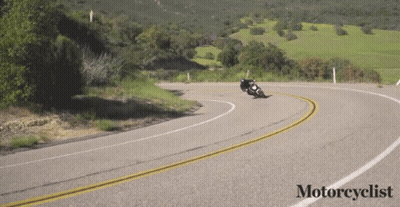 A Motorcycle Is Going Down A Curvy Road With The Words Motorcyclist Below It GIF