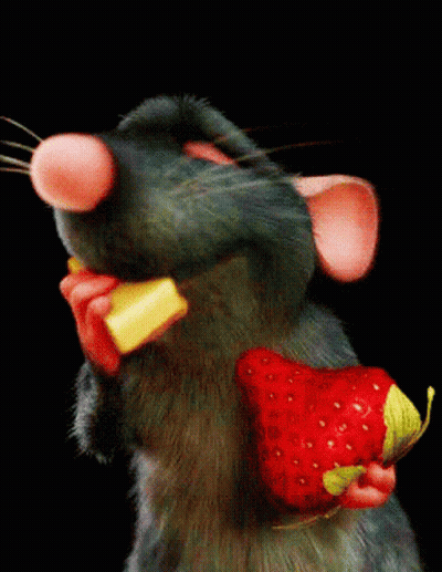A Mouse Is Holding A Strawberry And A Piece Of Cheese GIF