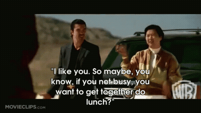 A Movie Clip From Movieclips.com Shows Two Men Standing Next To Each Other In Front Of A Car GIF