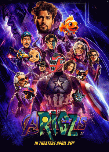 A Movie Poster For Avengers Endgame Shows Captain America Surrounded By A Group Of People GIF
